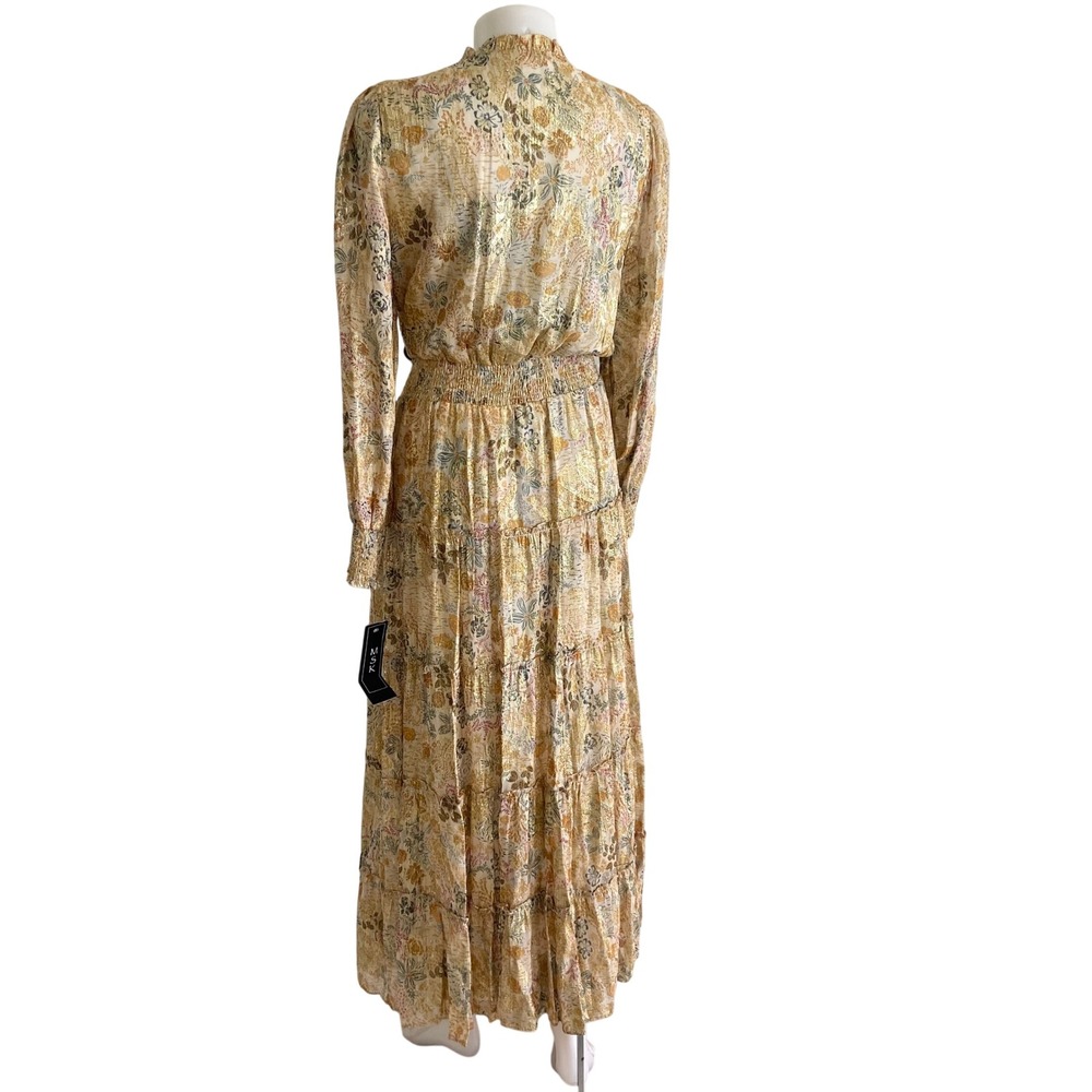MSK Metallic Gold Floral Tiered Maxi Dress 93467194Q size M NEW - Picture 13 of 14